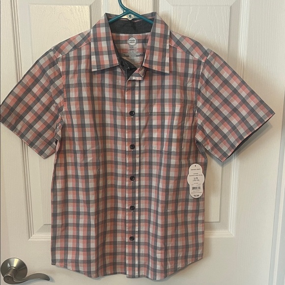 wonder nation Other - NWT - Wonder Nation Boy’s Checkered Short Sleeve Shirt - Peach, Gray, White